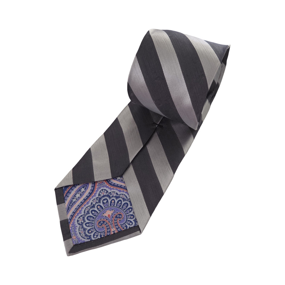 Ted Baker 100% Silk Gray Striped Subtle Pattern Paisley Lined Tie Made in USA